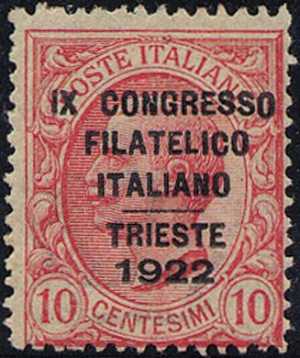 1922 - IX Congresso Filatelico Italiano - Trieste - francobolli del 1906-1919 sovrastampati