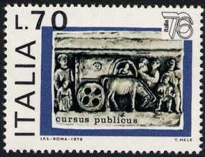 Esposione mondiale di filatelia ' Italia ' 76 ' - carro 'Cursus pubblicus'
