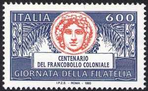 Giornata della filatelia - Centenario del francobollo coloniale  - riproduzione di un francobollo del'Eritrea