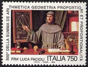 5° Centenario della pubblicazione della «Summa de arithmetica geometria proporzioni et proporzionalità» di Frà Luca Pacioli - dipinto di Silvio Zanchi