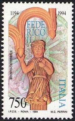 8° Centenario della nascita di Federico II - bassorilievo scolpito sul postergale dell'ambone della Cattedrale di Bitonto