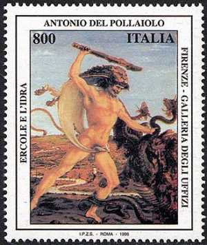 Patrimonio artistico e culturale italiano - 5° Centenario della morte di Antonio del Pollaiolo - dipinto «Ercole e l'Idra»