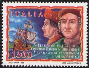 5° Centenario dello sbarco di Cristoforo Colombo in Venezuela e 5° Centenario dell'esplorazione di Amerigo Vespucci - emissione congiunta con il Venezuela - ritratti dei navigatori