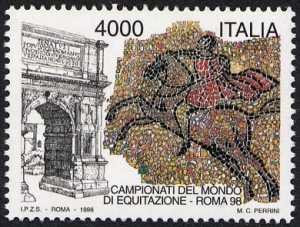 «Lo sport italiano» - Campionati del mondo di Equitazione a Roma - Arco di Tito a Roma e mosaici della Villa Romana del Casale di Piazza Armerina 