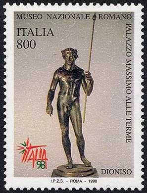 «Italia '98» - Esposizione Mondiale di Filatelia, Milano - «Giornata dell'arte» - Statua del dio greco Dioniso conservata nel Museo di Palazzo Massimo alle Terme di Roma