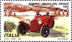 «Italia '98» - Esposizione Mondiale di Filatelia, Milano - «Giornata della Ferrari» - gara automobistica Bobbio-Penice, 1931