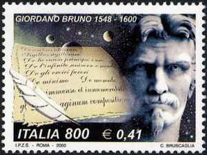 IV° Centenario della morte di Giordano Bruno - ritratto del filosofo e pergamene