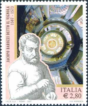 5° Centenario della nascita di Jacopo Barozzi detto il Vignola - ritratto dell'architetto  e Scala Regia del Palazzo Farnese di Caprarola