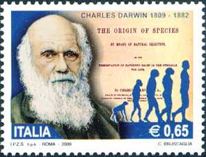 2° Centenario della nascita di Charles Darwin - naturalista - Ritratto e frontespizio della sua opera «L'origine delle specie»