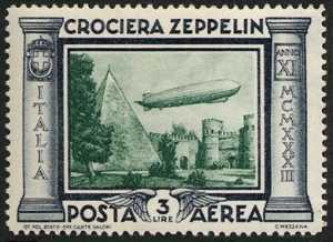 Posta Aerea - Crociera in Italia del dirigibile Graf Zeppelin - Porta San Paolo e piramide di Caio Cestio