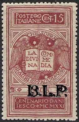 1922 - B.L.P. - Regno - VI° Centenario della morte di Dante Alighieri - francobolli del Regno  con soprastampa - non emessi