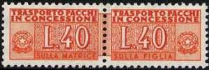 1953 - Pacchi in Concessione - Repubblica - cifra a destra e a sinistra