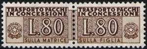 1960 - Pacchi in Concessione - Repubblica - cifra a destra e a sinistra - filigrana stelle - nuovi valori e nuovi colori