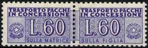 1958 - Pacchi in Concessione - Repubblica - cifra a destra e a sinistra - filigrana stelle - nuovi valori