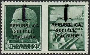 1944    -    Francobolli di Propaganda di Guerra  R.S.I. -   sovrastampati a destra e a sinistra - emissione di Firenze