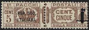 1944- Pacchi Postali - R.S.I.  - Aquila e cifra - Fasci al centro - soprastampati