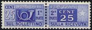 1946 - Pacchi Postali - Repubblica  - corno di posta a sinistra e cifra a destra