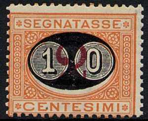 1890 - Segnatasse Regno - tipi del 1870 soprastampati con nuovo valore - detti «mascherine» 