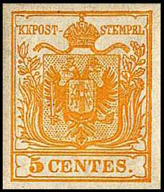 1850 - Prima Emissione - Stemma austro-ungarico - Valore in centesimi di lira