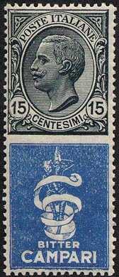 1924 - Francobolli pubblicitari - Regno - francobolli del 1901 / 25 con appendice pubblicitaria