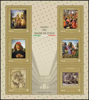 Patrimonio artistico e culturale italiano - Le radici del Made in Italy :  la Bottega del Verrocchio, Botticelli, Leonardo da Vinci, Ghirlandaio, Botticini, Signorelli - foglietto