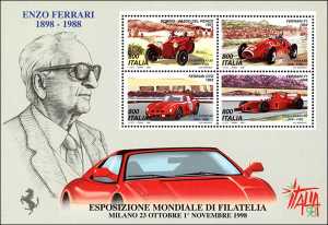 Italia 1998 - foglietto  «Giornata della Ferrari» - «Italia '98» - Esposizione Mondiale di Filatelia, Milano