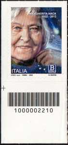 Margherita Hack : Centenario della nascita - francobollo con codice a barre n° 2210 in BASSO a sinistra