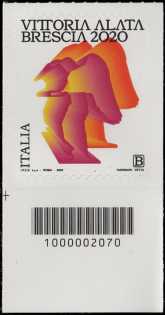 Statua della Vittoria Alata - Brescia - francobollo con codice a barre n° 2070 in BASSO a sinistra