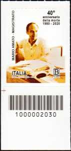 Il Senso Civico - magistrato Mario Amato - 40° Anniversario della morte - francobollo con codice a barre n° 2030 in BASSO a sinistra
