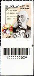 Pellegrino Artusi - Bicentenario della nascita - francobollo con codice a barre n° 2039 in BASSO a destra