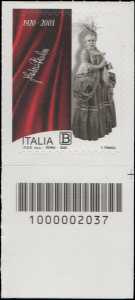 Fedora Barbieri - Centenario della nascita - francobollo con codice a barre n° 2037 in BASSO a destra