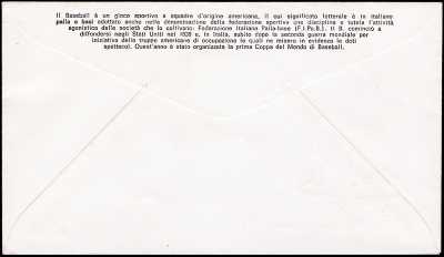 1973 - 1° coppa intercontinentale di baseball - busta 1° giorno di emissione - Busta  FDC Filigrano