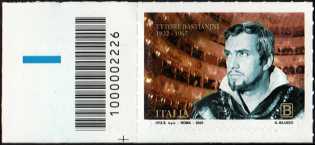 Eccellenze italiane dello spettacolo : Ettore Bastianini - Centenario della nascita -  francobollo con codice a barre n° 2226 a SINISTRA in basso