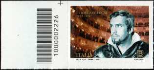 Eccellenze italiane dello spettacolo : Ettore Bastianini - Centenario della nascita -  francobollo con codice a barre n° 2226 a SINISTRA in alto
