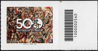  V° centenario della Battaglia di Pavia - francobollo con codice a barre n° 2560  a  DESTRA  in  alto