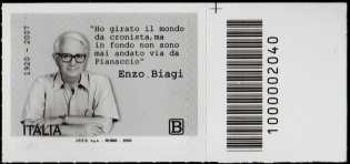 Enzo Biagi - Centenario della nascita - francobollo con codice a barre n° 2040 a DESTRA in alto