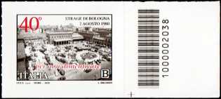 Il Senso Civico - 40° Anniversario della Strage di Bologna - francobollo con codice a barre n° 2038 a DESTRA in basso