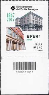 Banca Popolare dell'Emilia Romagna  ( BPER ) - 150° anniversario della fondazione - francobollo con codice a barre n° 1811