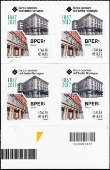 Banca Popolare dell'Emilia Romagna  ( BPER ) - 150° anniversario della fondazione - quartina con codice a barre n° 1811