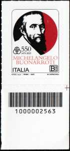 Michelangelo Buonarroti - 550º anniversario della nascita - francobollo con codice a barre n° 2563  in  BASSO  a  destra