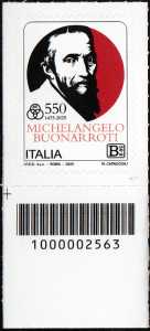 Michelangelo Buonarroti - 550º anniversario della nascita - francobollo con codice a barre n° 2563  in  BASSO  a  sinistra