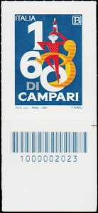 Le eccellenze del sistema produttivo ed economico - Davide Campari - Milano S.p.A. - 160° Anniversario della fondazione - francobollo con codice a barre n° 2023 in BASSO a destra