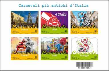 Patrimonio artistico e culturale italiano - I Carnevali più antichi d'Italia : Venezia - Fano - Putignano - Acireale - Cento - Viareggio - foglietto