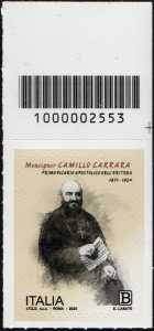 Monsignor Camillo Carrara - primo Vicario Apostolico dell’Eritrea - francobollo con codice a barre n° 2553  in  ALTO  a  destra