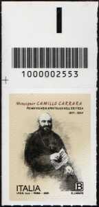 Monsignor Camillo Carrara - primo Vicario Apostolico dell’Eritrea - francobollo con codice a barre n° 2553  in  ALTO  a  sinistra