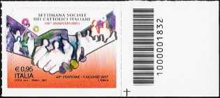 Settimana sociale dei Cattolici italiani - francobollo con codice a barre n° 1832 