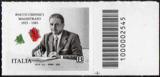 Rocco Chinnici - magistrato - centenario della nascita - francobollo con codice a barre n° 2545 a  DESTRA  in  basso