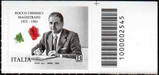 Rocco Chinnici - magistrato - centenario della nascita - francobollo con codice a barre n° 2545 a  DESTRA  in  alto