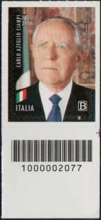 Carlo Azeglio Ciampi - Centenario della nascita - francobollo con codice a barre n° 2077 in BASSO a destra