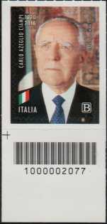 Carlo Azeglio Ciampi - Centenario della nascita - francobollo con codice a barre n° 2077 in BASSO a sinistra